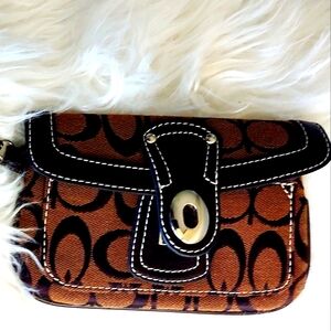 COACH Canvas Monogram with Leather Trim Wristlet